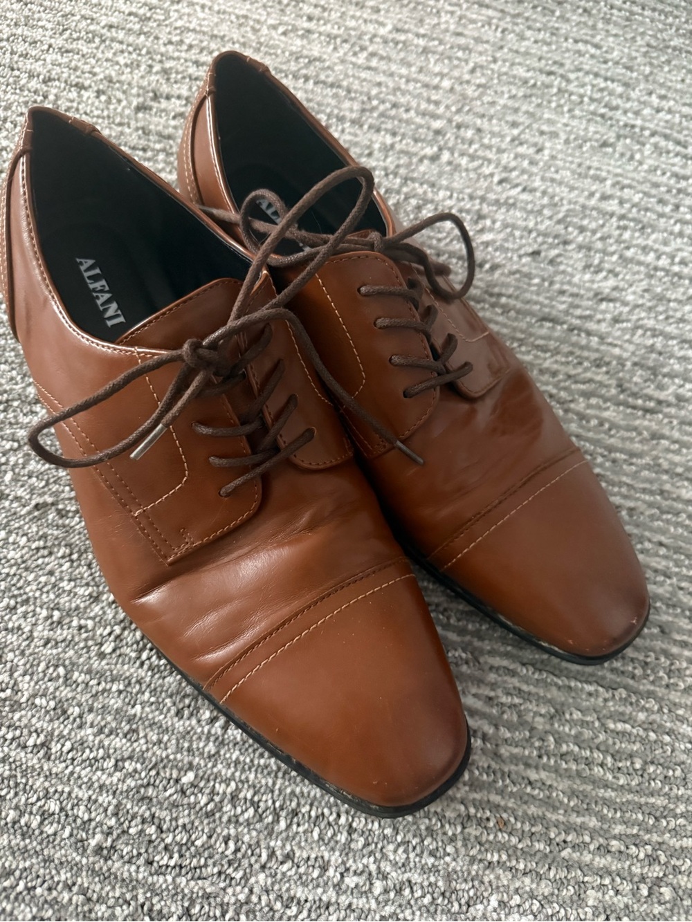Alfani Men's Tan Leather Cap-Toe Oxfords